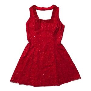 Shail K Y2K Red Sequin Beaded Cocktail Party Prom Dress‎ Sleeveless Size 14 NWT